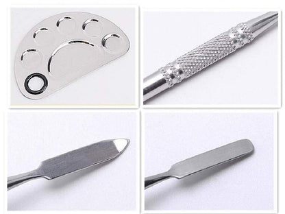 Stainless Steel Makeup Mixing Plate & Spatula Tool (Silver)