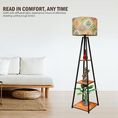 Modern Minimalist Floor Lamp with Linen Shade and Black Metal Pole - 9W LED Bulb Included - 4.18 lbs