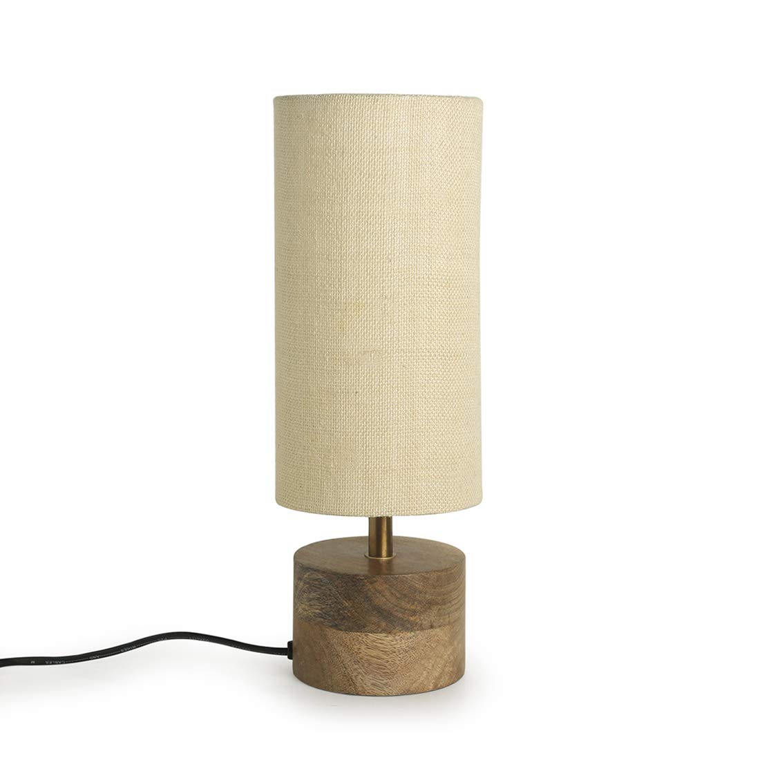 Table Lamp Handcrafted Mango Wood & Linen 14 Inch - Modern Bedside Lighting