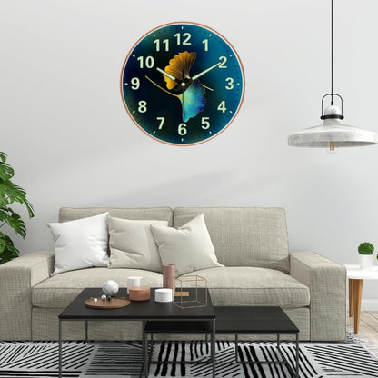 Wall Clock with Glow-in-the-Dark Features, 12-Inch Retro Design, Silent Quartz Movement, Radium Blue Flower