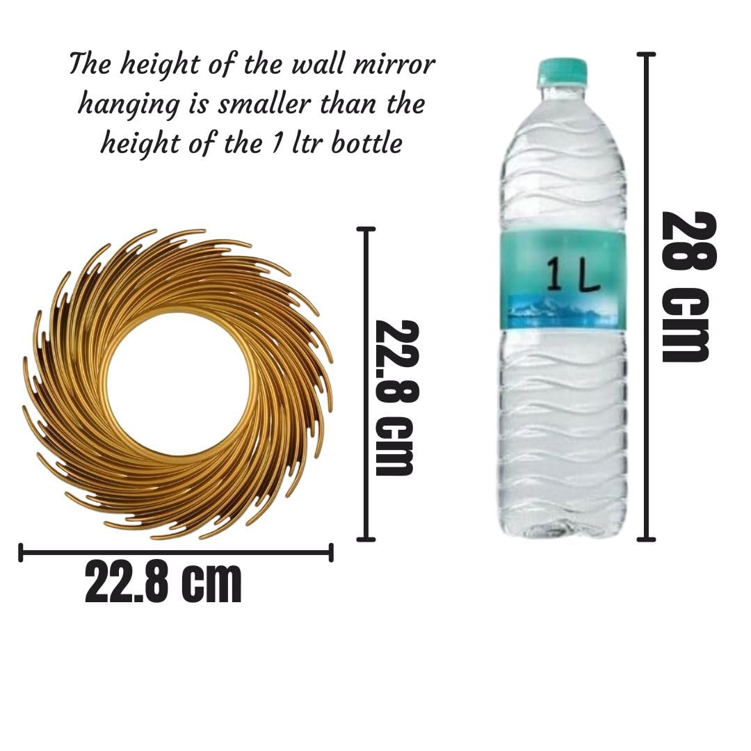 Round Spiral Shape Wall Mirror with Golden Acrylic Frame - 22 cm x 22 cm