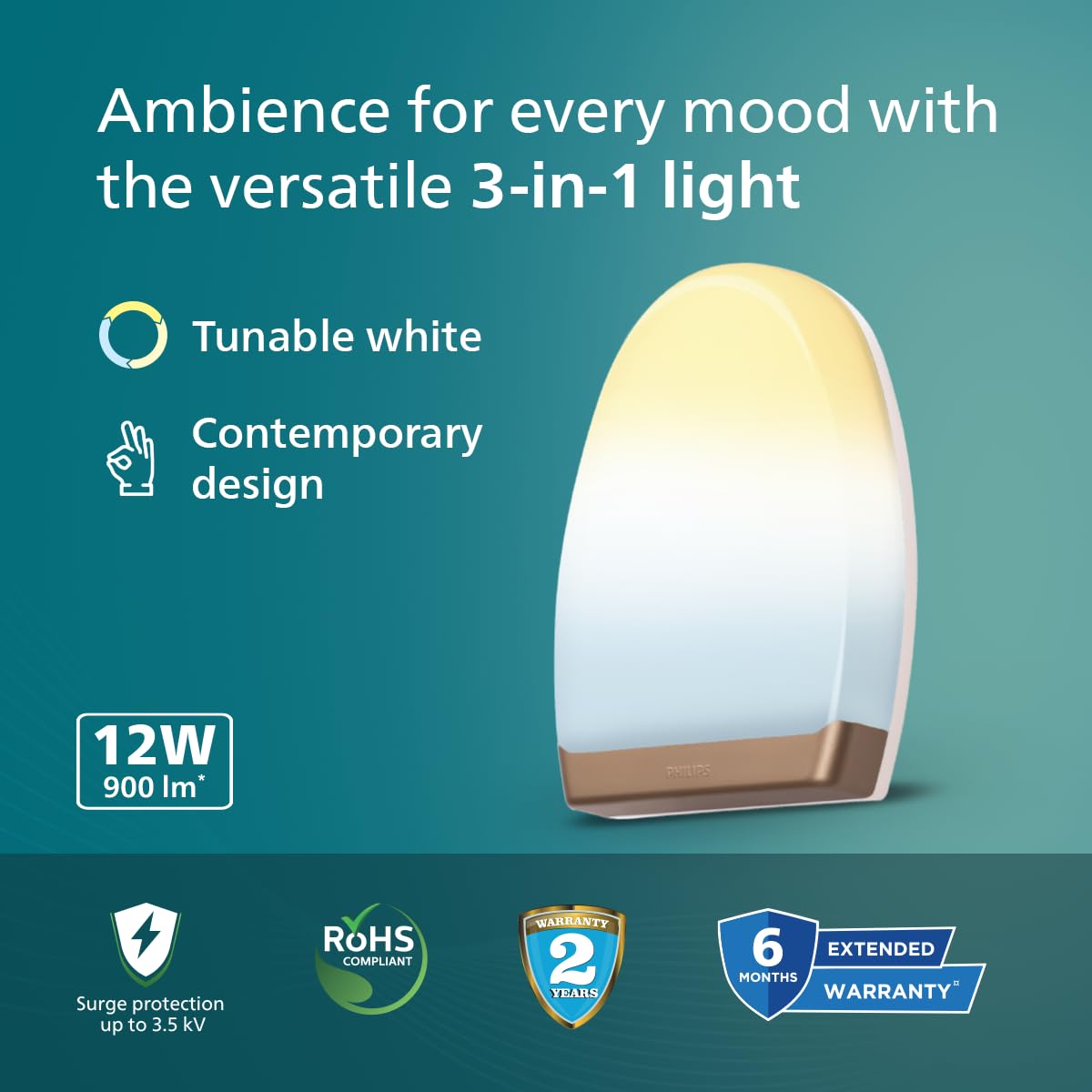 Decorative Wall Light 12W Tunable White Dawn Gold Slim Design