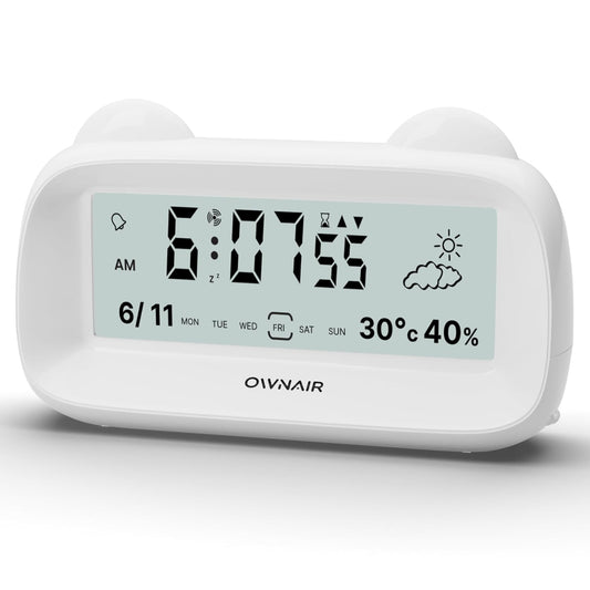 Digital Clock for Table – Digital Alarm Clock with Simulated Weather, Temperature & Humidity Sensor, Date & Time, Dual Alarm & Backlight | Ideal for Heavy Sleepers, Bedroom, Study & Office