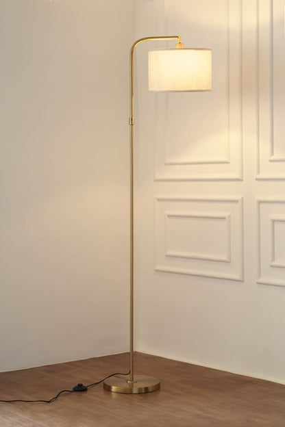 Modern Arc Floor Lamp with Adjustable Shade Brass Antique 6Ft Height 12 Inch Off White Drum Lampshade