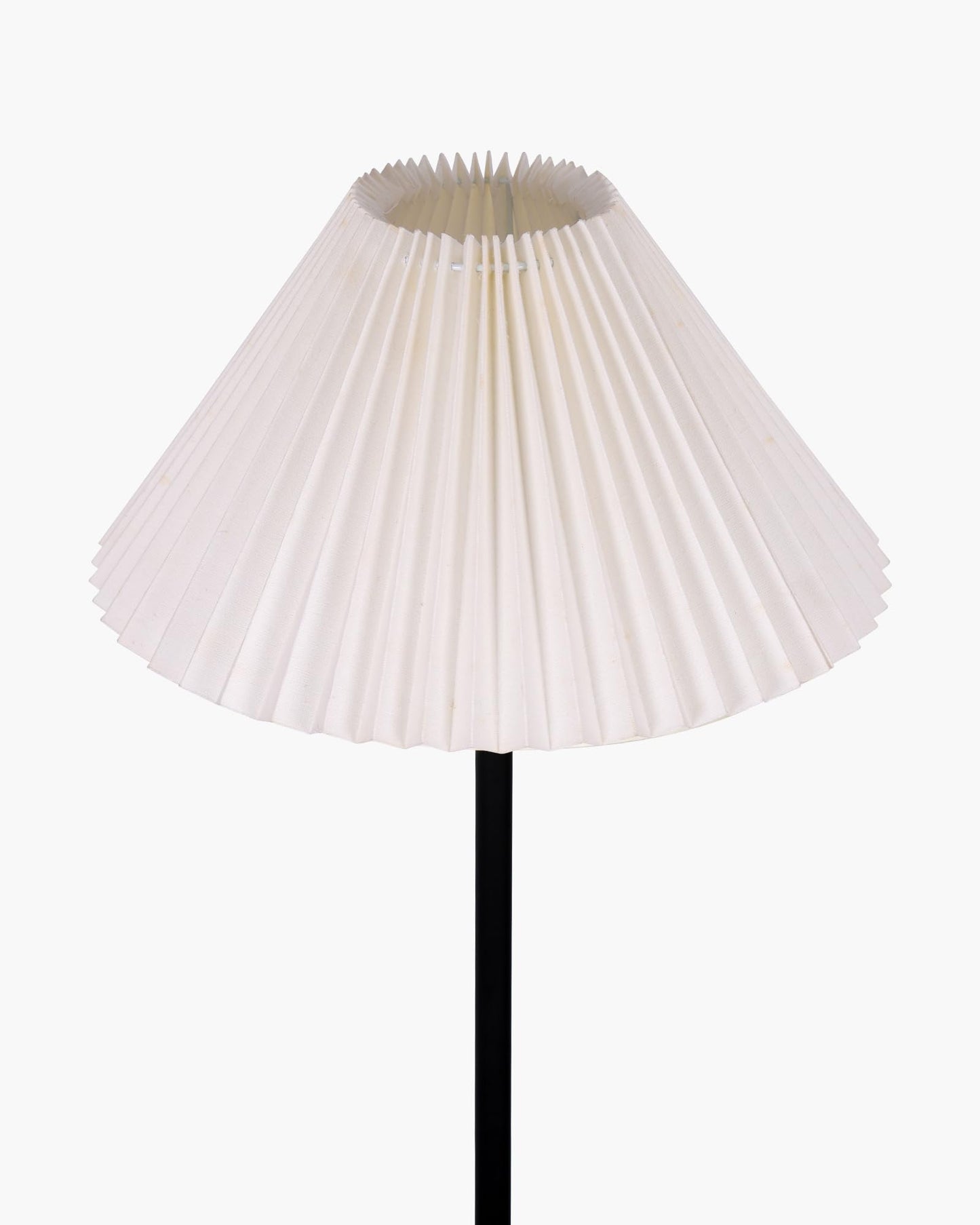 Modern Floor Lamp with Pleated Fabric Shade, Black Mild Steel & Wood Base, 127 cm Tall