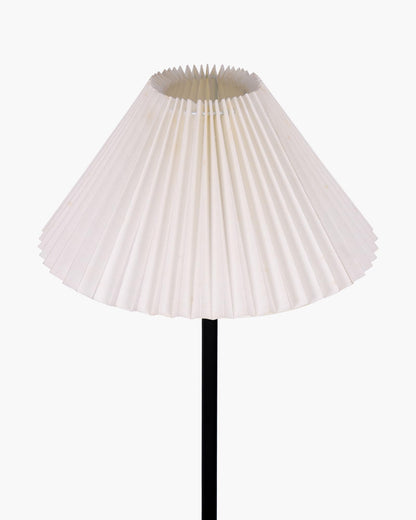 Modern Floor Lamp with Pleated Fabric Shade, Black Mild Steel & Wood Base, 127 cm Tall