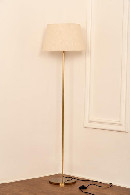LED Floor Lamp with Antique Brass Finish, 5Ft Height, Off White Lampshade