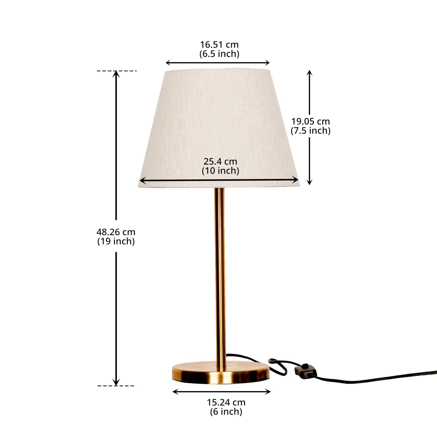 LED Table Lamp Modern Brass Antique Finish 19 Inch Height with 10 Inch Off White Tapered Shade