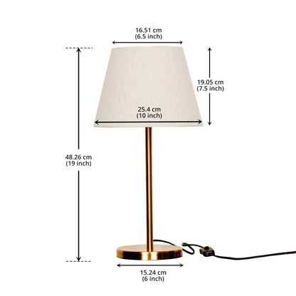 LED Table Lamp Modern Brass Antique Finish 19 Inch Height with 10 Inch Off White Tapered Shade