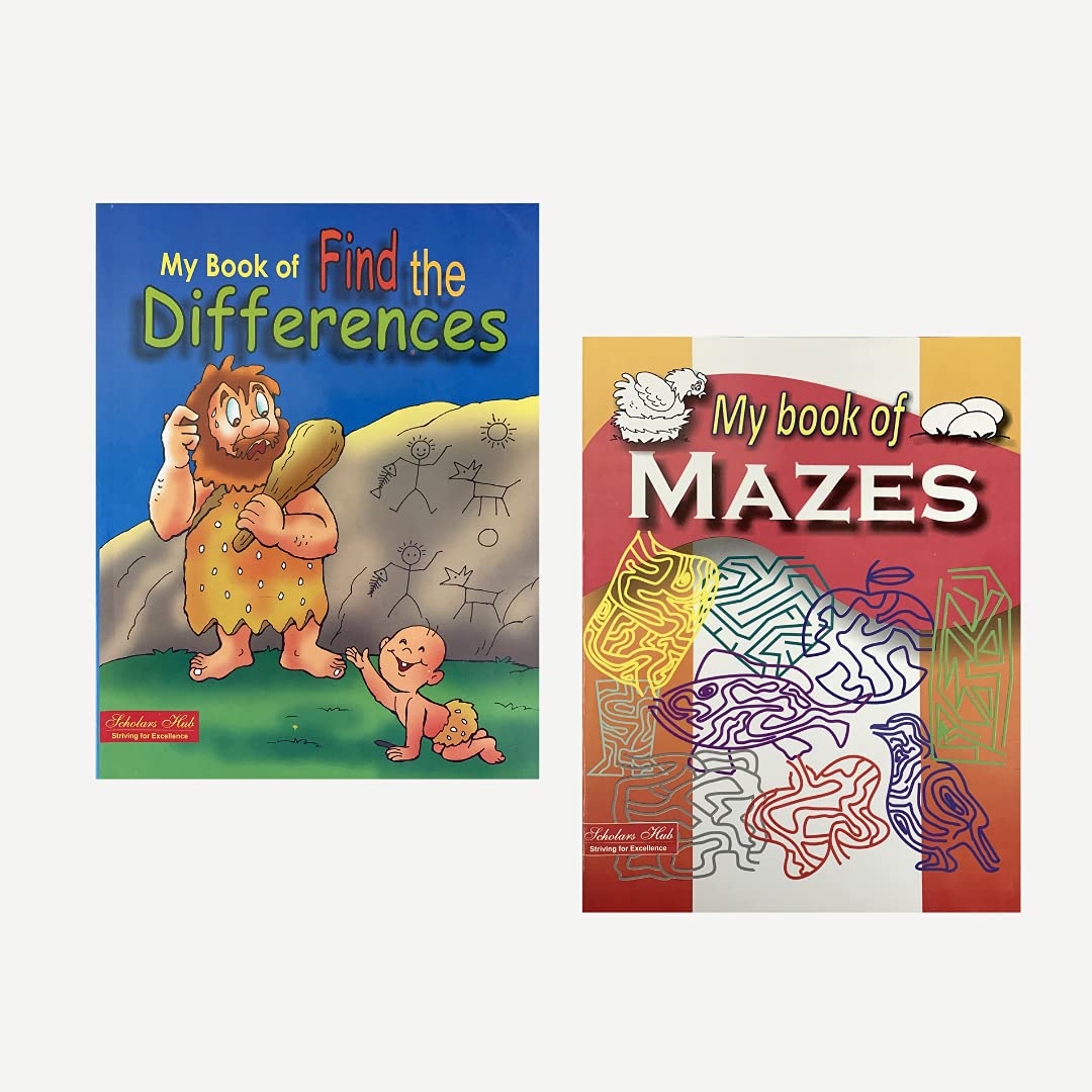 Scholars Hub Activity Book For Kids Set 2- My Book Of Find The Differences & My Book Of Mazes (Set Of 2 Activity Books) (For Ages 3+) | 128 Pages