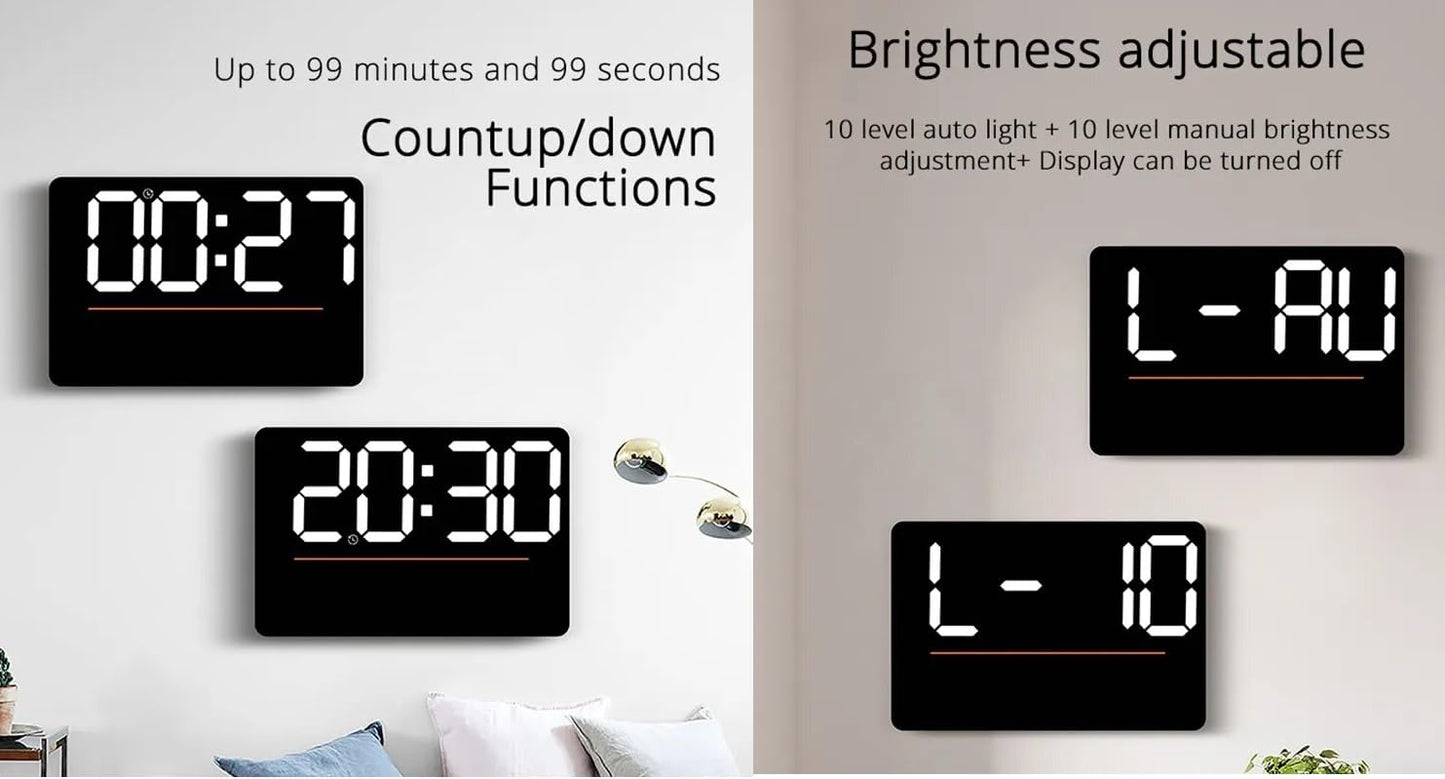Digital Wall Clock with Remote Control, 33 x 22 x 3 cm, Multi-Color Display, Dual Alarms, Automatic Brightness