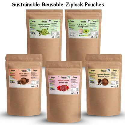 Herbal Hair Powder Set - Amla, Reetha, Shikakai & More (5 Pack)