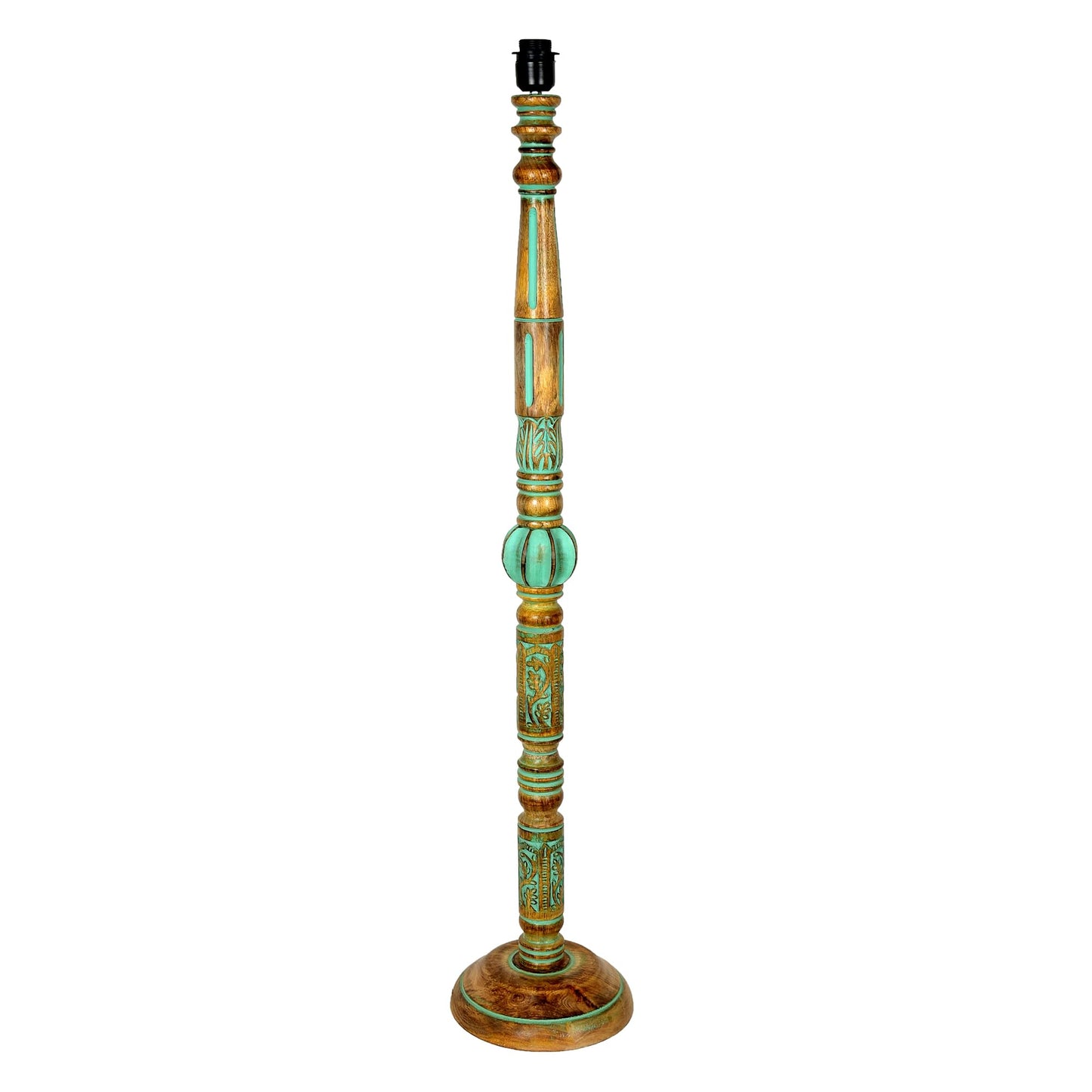 Wooden LED Floor Lamp with Spiral-Carved Design and Linen Shade - 142x30x27cm - Multicolor