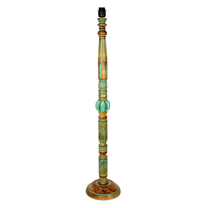Wooden LED Floor Lamp with Spiral-Carved Design and Linen Shade - 142x30x27cm - Multicolor