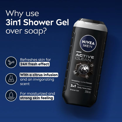 Active Clean Body Wash with Charcoal for Men - 250 ml