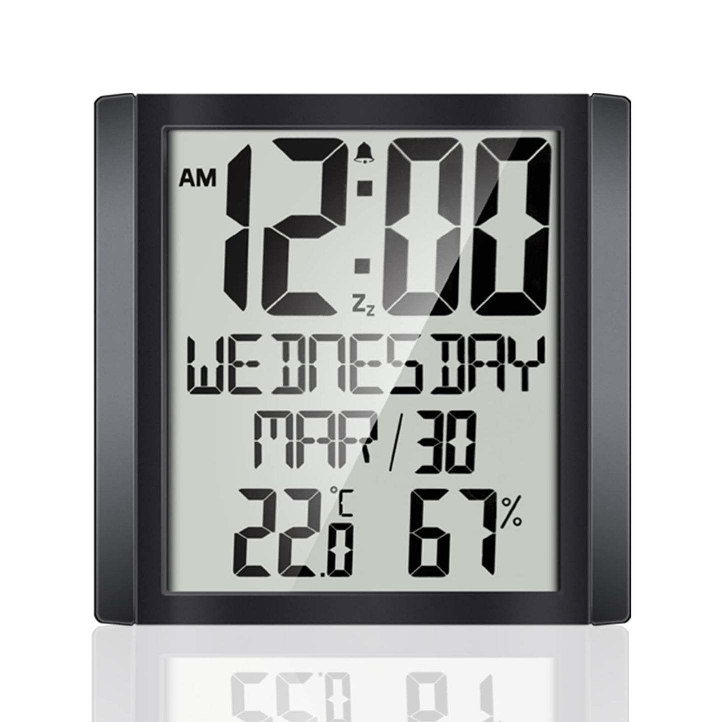 Digital Wall Clock with Temperature and Humidity Display - Battery Operated, Large Screen