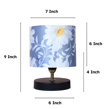 Table Lamp with Floral Print Satin Shade - Black Metal Base - 9" Height