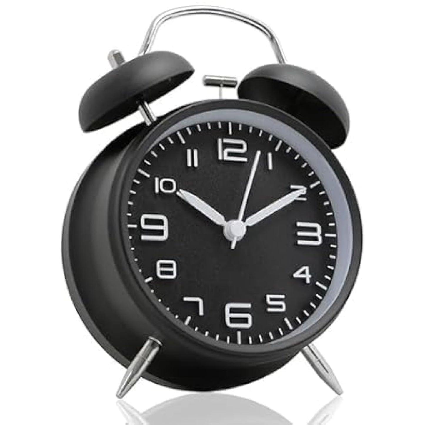 Alloy Steel & Glass Twin Bell Vintage Table Alarm Clock – Analog with Night LED Display, 3 × 5 Inch (Black)
