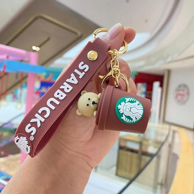 Star Bucks Bear in Brown Mug Premuim Keychain | Silicone Lanyard | Keychain |