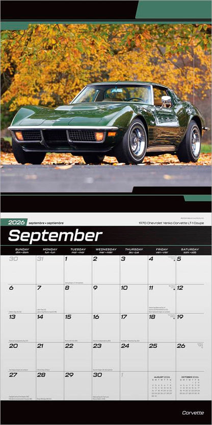 Corvette OFFICIAL | 2026 12 x 24 Inch (Hanging) Monthly Square Wall Calendar | Plastic-Free | BrownTrout | Chevrolet Motor Muscle Car