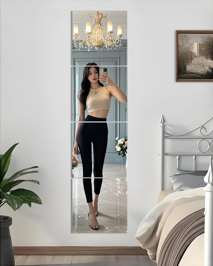 Frameless Glass Mirror Tiles - Set of 4, 12" x 12", High-Definition, Wall-Mounted, White