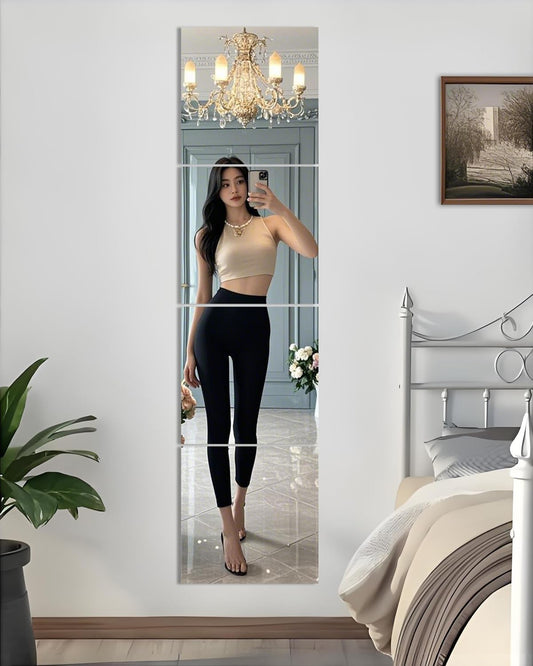 Frameless Glass Mirror Tiles - Set of 4, 12" x 12", High-Definition, Wall-Mounted, White