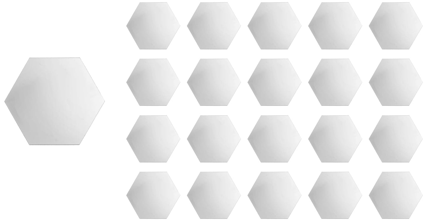 Acrylic Hexagonal Wall Mirror Set of 20 - Silver - Self-Adhesive - Easy Installation