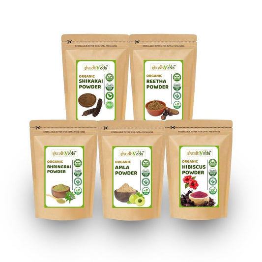 Organic Hair Care Powder Combo - Amla, Reetha, Shikakai & Hibiscus - 150g