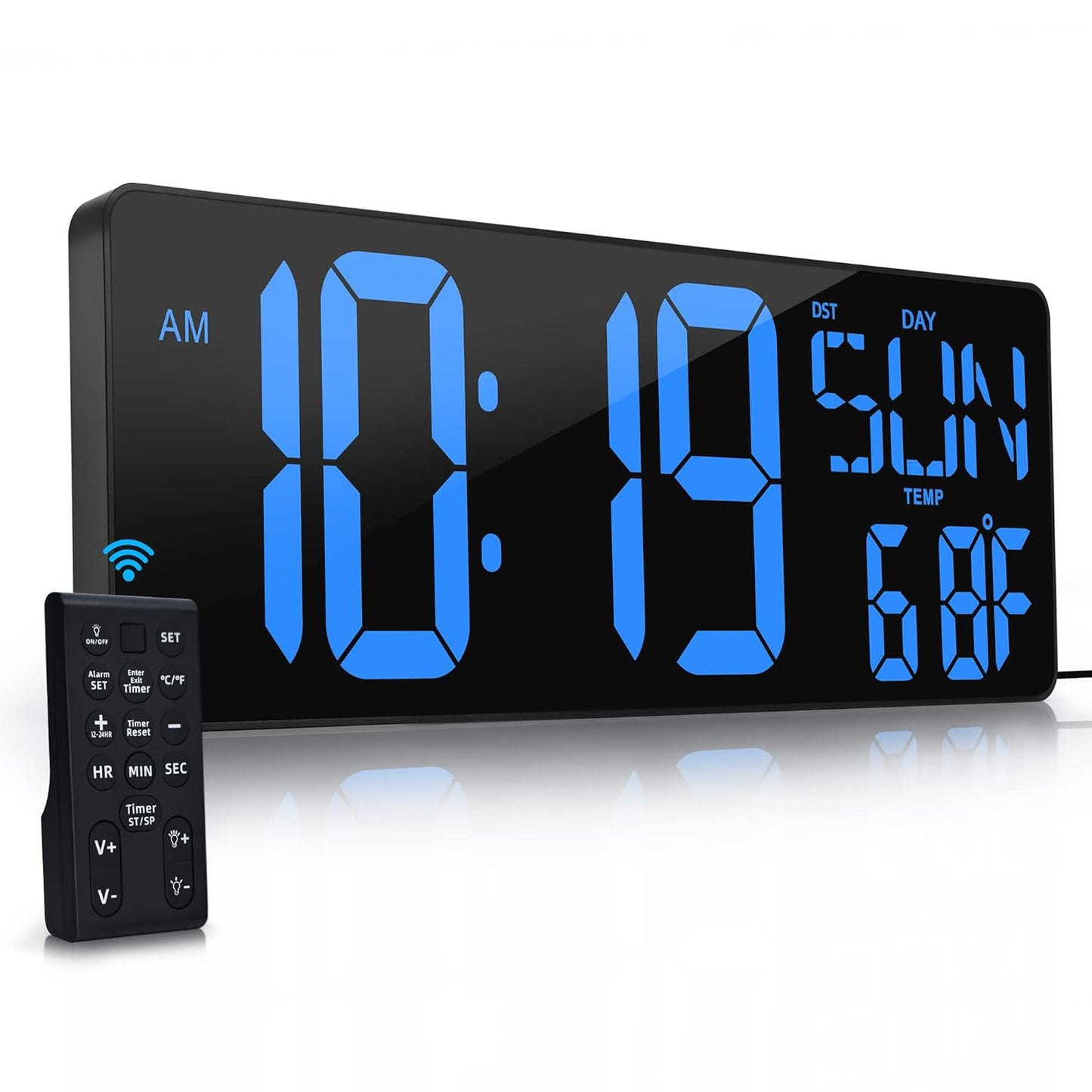 Large Digital Wall Clock with Remote Control, 17.2" LED Display, Timer, Temperature, Date & Week, Auto DST, Adjustable Brightness, Big Wall Alarm Clock for Living Room, Office, Garage, Gym, and Seniors