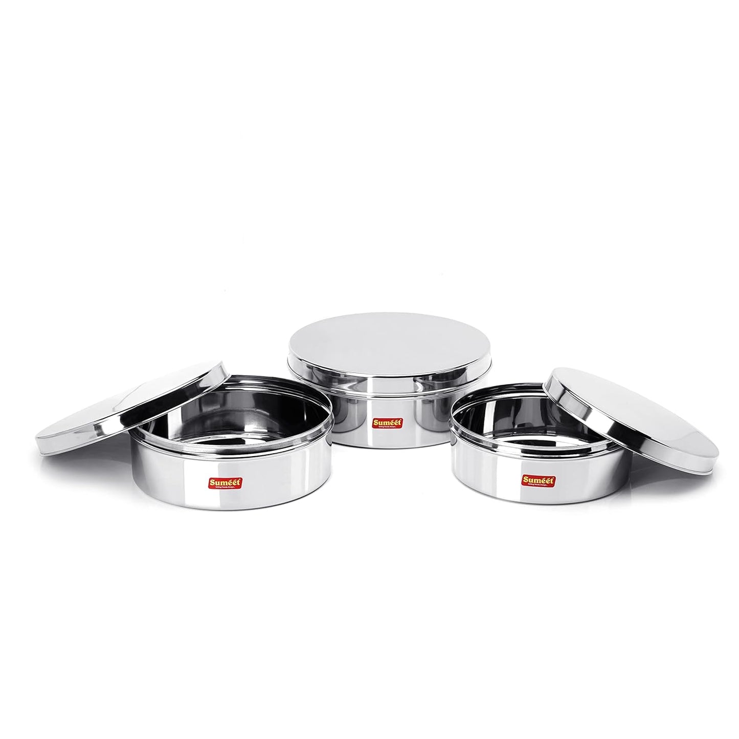 Sumeet Stainless Steel Flat Canisters/Storage Containers Set Of 3Pcs (1.5Ltr,2.1Ltr,2.7Ltr)