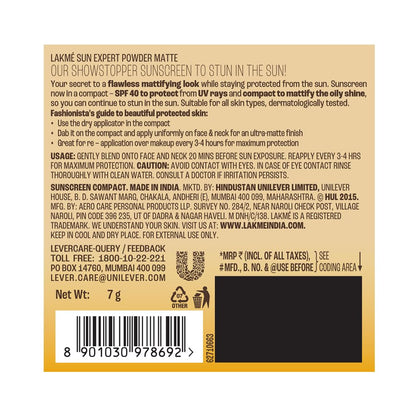 Sun Expert Ultra Matte SPF 40 Compact, Non-Greasy, 7g