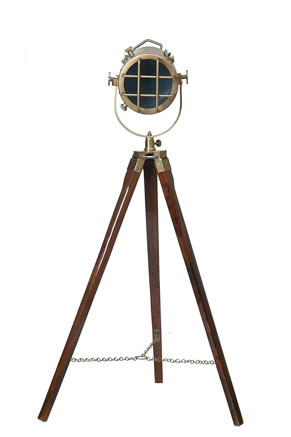 LED Tripod Floor Lamp, Antique Design, Wood Finish, Brown
