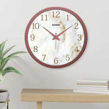 12-Inch Marble Dial Plastic Analog Wall Clock with Silent Movement - Copper Frame
