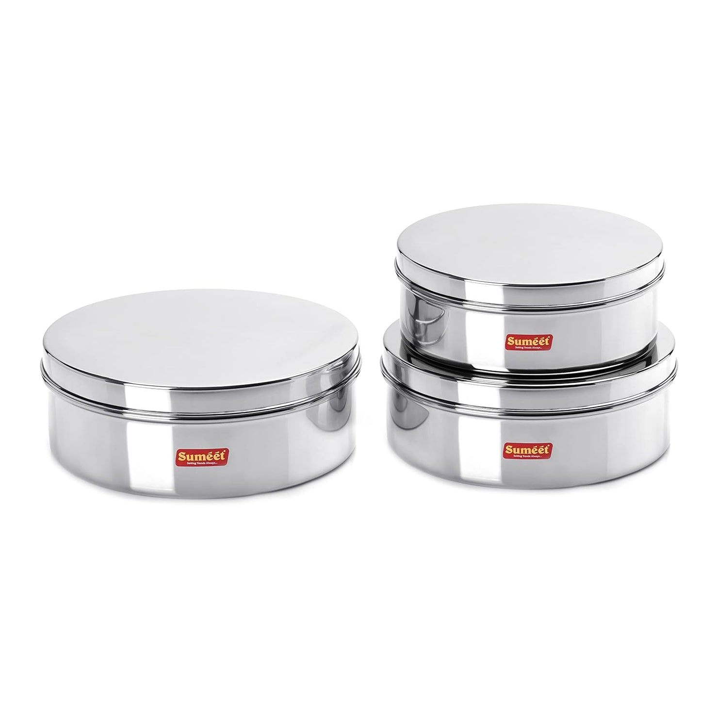 Sumeet Stainless Steel Flat Canisters/Storage Containers Set Of 3Pcs (1.2Ltr,1.5Ltr,2.1Ltr)