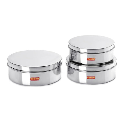 Sumeet Stainless Steel Flat Canisters/Storage Containers Set Of 3Pcs (1.2Ltr,1.5Ltr,2.1Ltr)