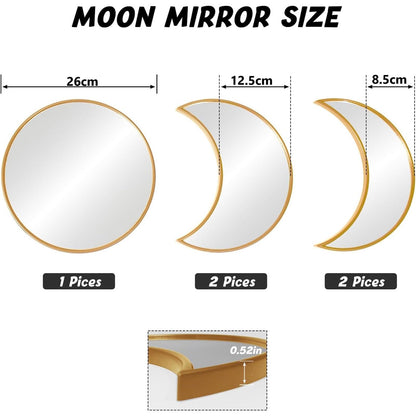 Wall Mirror Set - Modern Gold Framed Multi Shape Glass Mirrors - 5 Pieces - Wall Mounted Decor