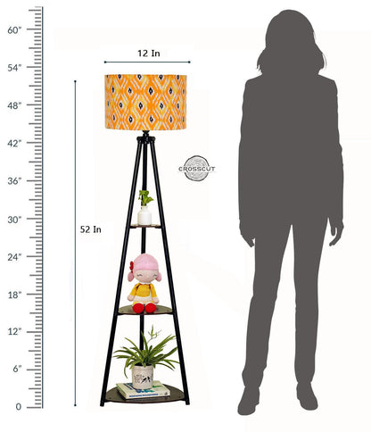 Floor Lamp with Integrated Shelving, Black Metal, LED Bulb Included, 3 Shelves