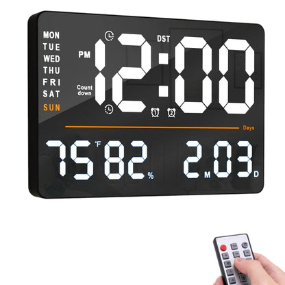 Digital Wall Clock with Remote Control, 33 x 22 x 3 cm, Multi-Color Display, Dual Alarms, Automatic Brightness