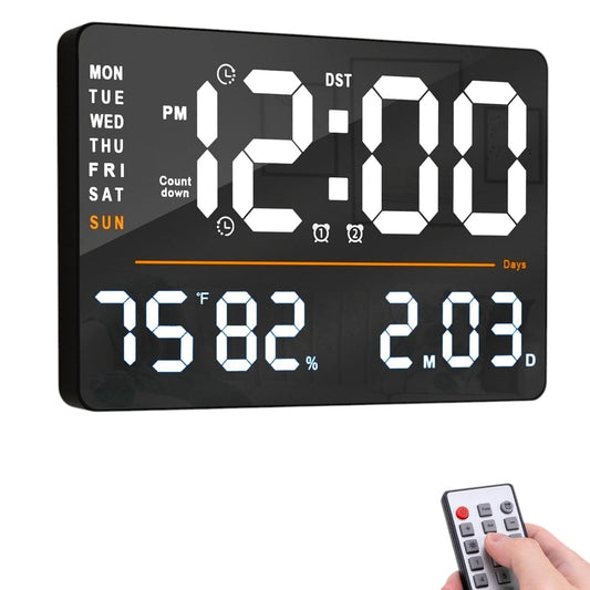 Large Digital Wall Clock with Remote Control, Automatic Brightness, Temperature Display - Square Design