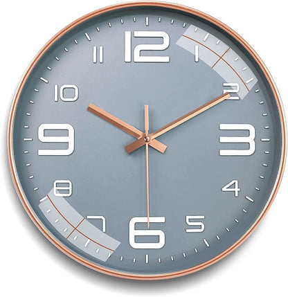 Rylan 12" Silent Quartz Wall Clock - Grey Plastic Analog - Battery Operated