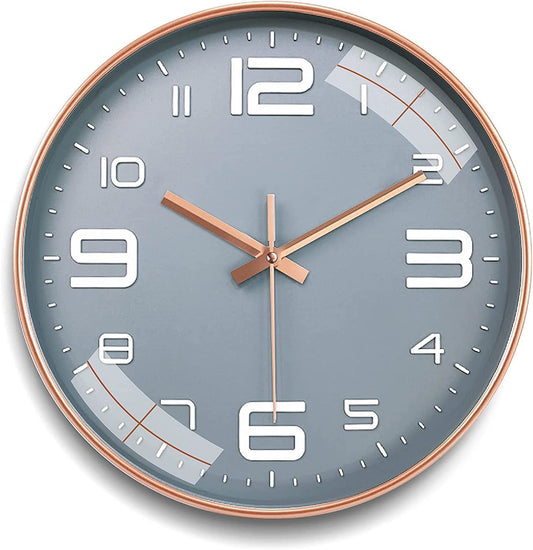 Rylan 12" Silent Quartz Wall Clock - Grey Plastic Analog - Battery Operated