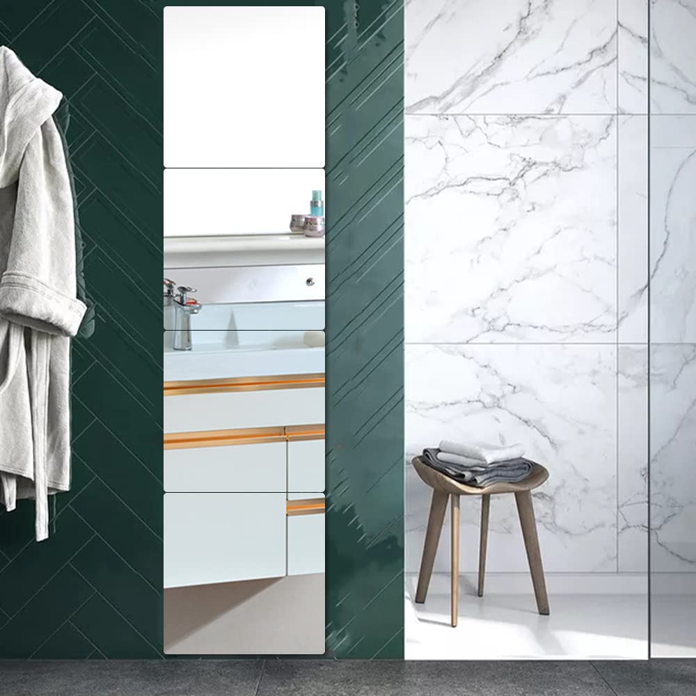 Frameless Acrylic Wall Mirror Tiles - Flexible Full Body Mirror - 12''x12'' - Set of 4