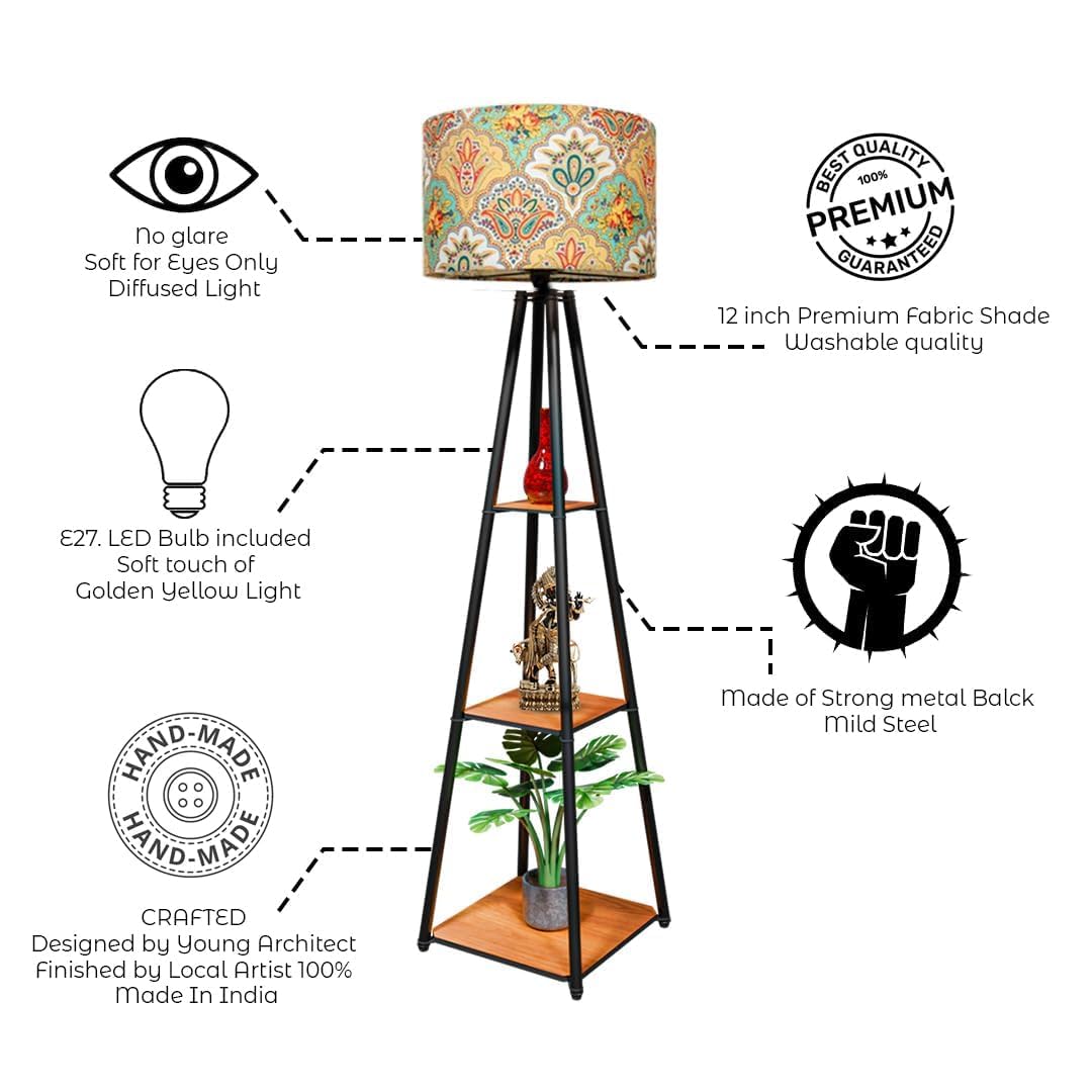 Modern Minimalist Floor Lamp with Linen Shade and Black Metal Pole - 9W LED Bulb Included - 4.18 lbs