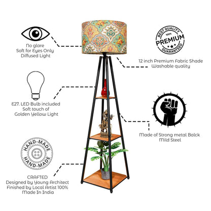 Modern Minimalist Floor Lamp with Linen Shade and Black Metal Pole - 9W LED Bulb Included - 4.18 lbs