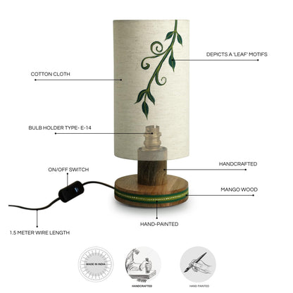 Table Lamp Handcrafted Mango Wood Off-White with Green 12 Inch CFL/LED