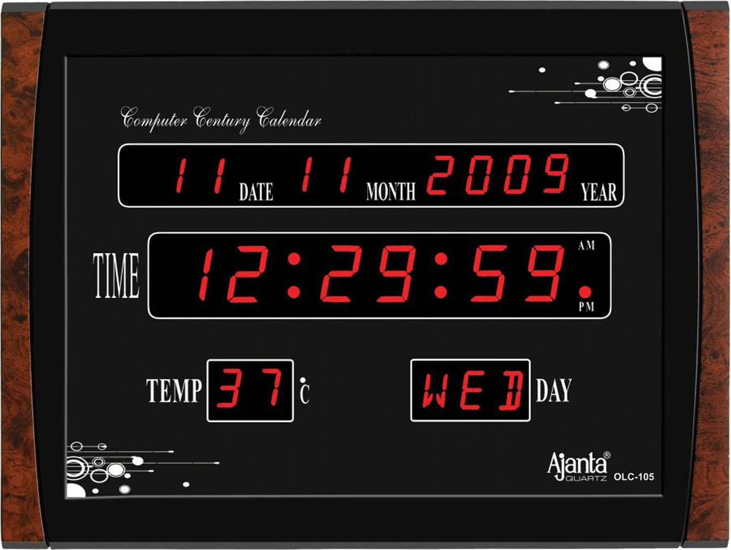 Digital Wall Clock with Red LED Display, 39.6 cm x 29.6 cm, Electric Powered