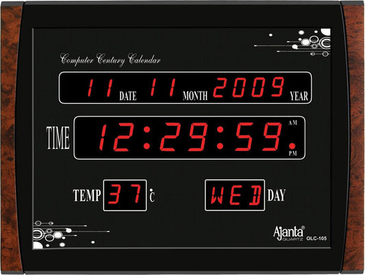 Digital Wall Clock with Red LED Display, 39.6 cm x 29.6 cm, Electric Powered