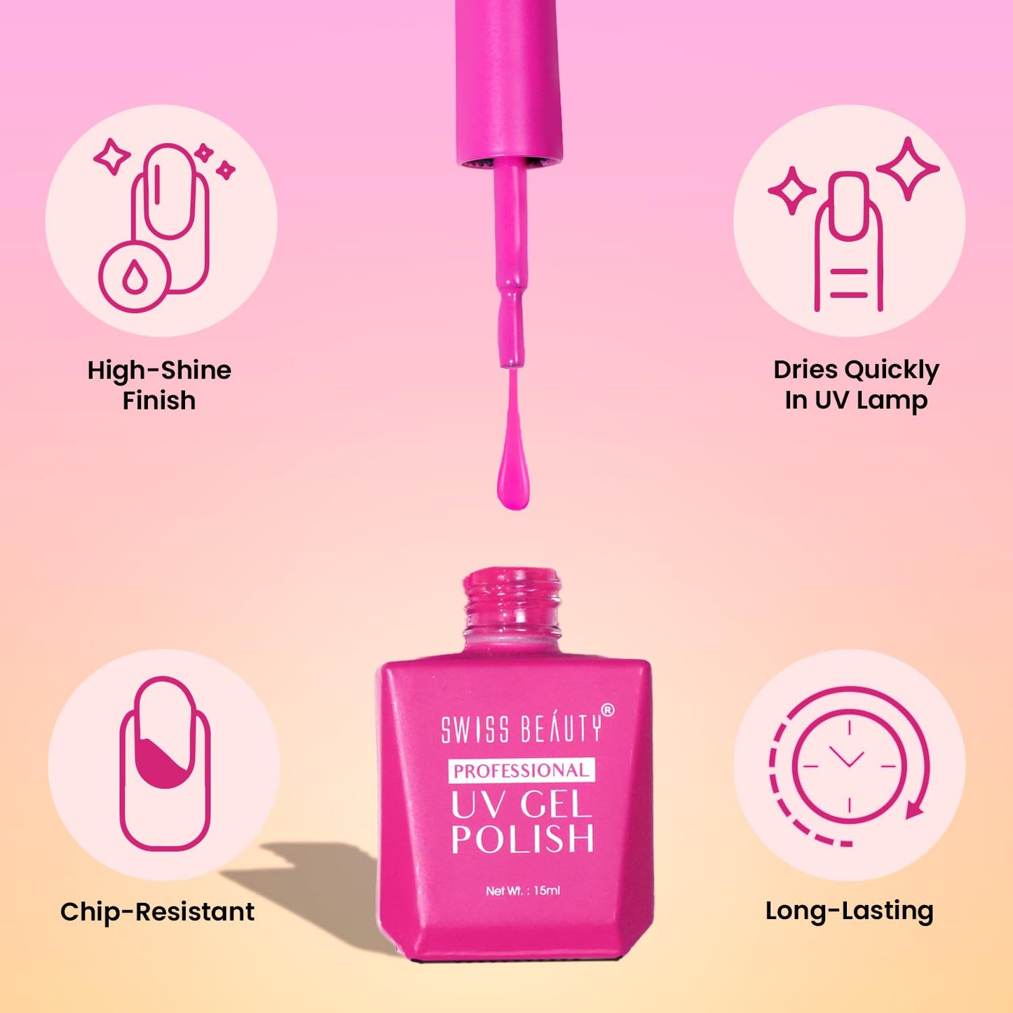 UV Gel Nail Polish 15ml - 21 Days Glossy, Quick Dry, Non-Chip
