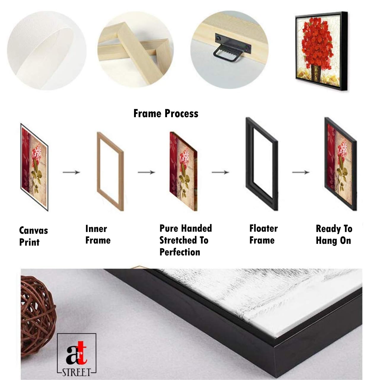 Wall Painting Framed Canvas Art Peacock Design Blue 23x23 Inch