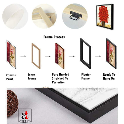 Wall Painting Framed Canvas Art Peacock Design Blue 23x23 Inch